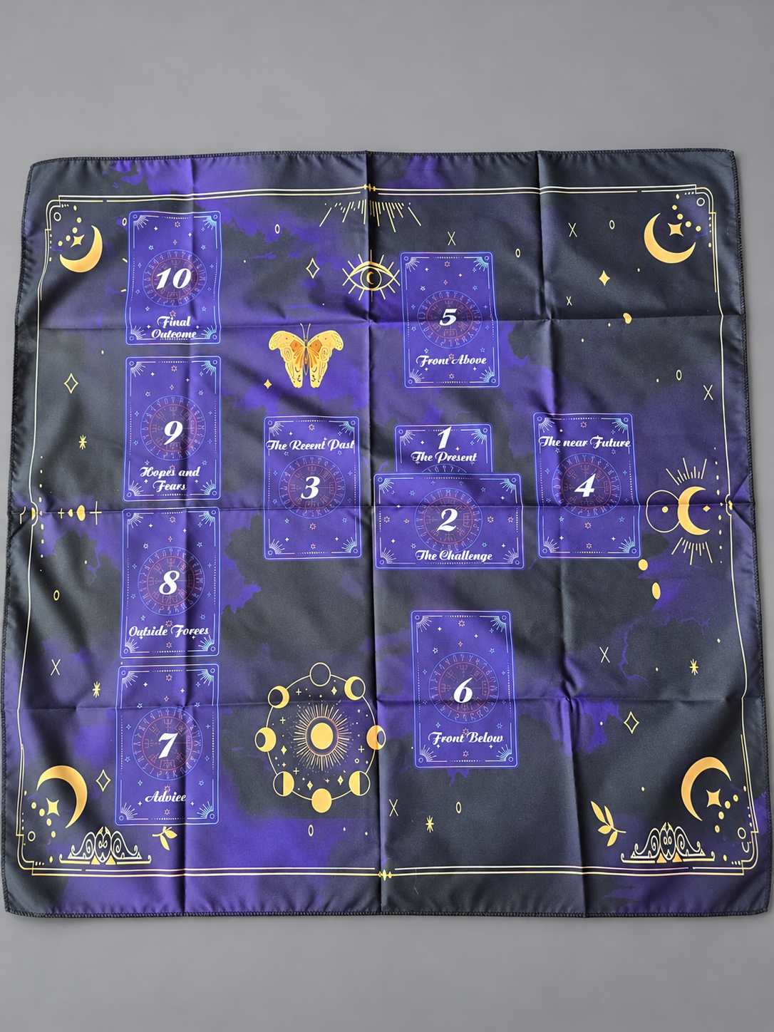 Purple Tarot Spread Cloth: 75 × 75 cm · ten-card spread positions
