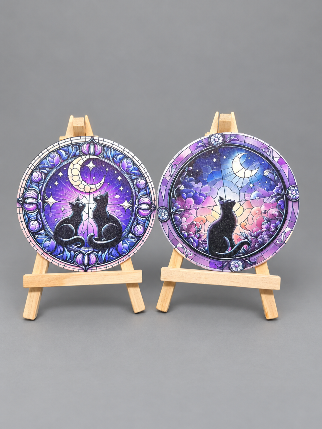 Witchy Cat Coaster Set: 4 different coasters · 3D-printed holder included
